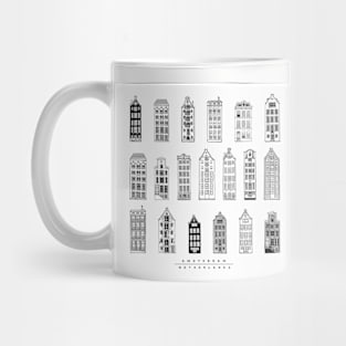 Amsterdam houses, Netherlands. Realistic black and white poster. Mug